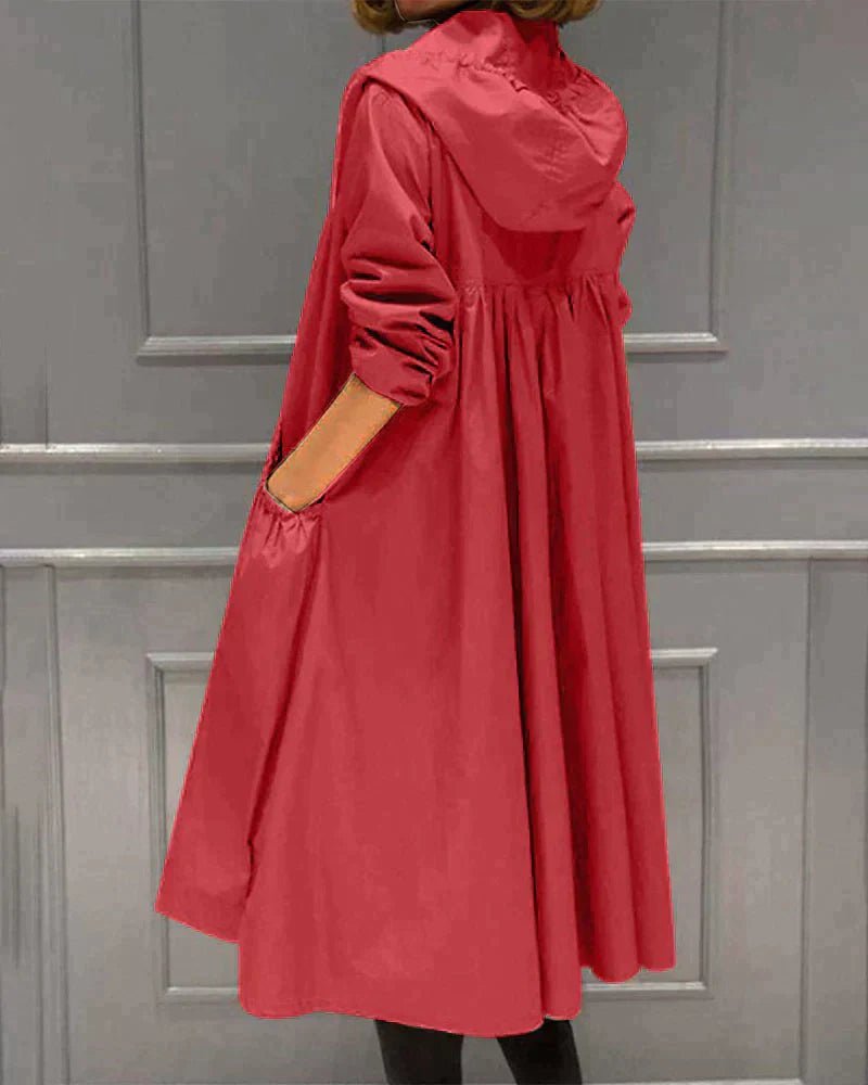 Women's Hooded Longline Trench Coat - Rot