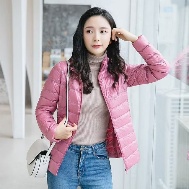 Women's Lightweight Down Waterproof Puffer Jacket - Light pink