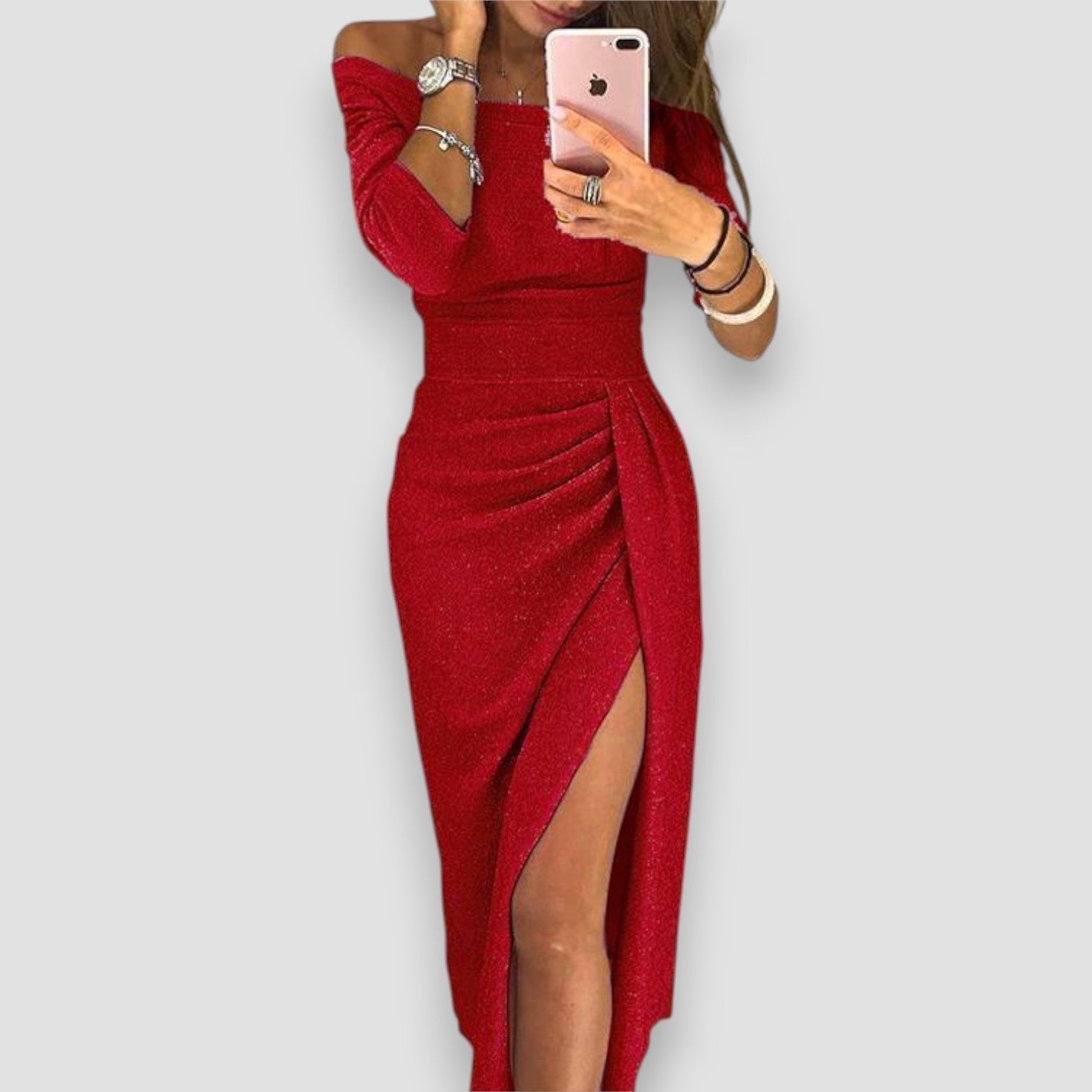 Women's Sequin Off-Shoulder Wrap Midi Party Dress