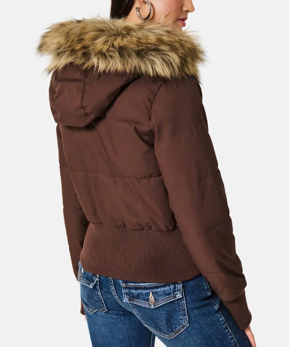 Women's Cropped Faux Fur Puffer Jacket