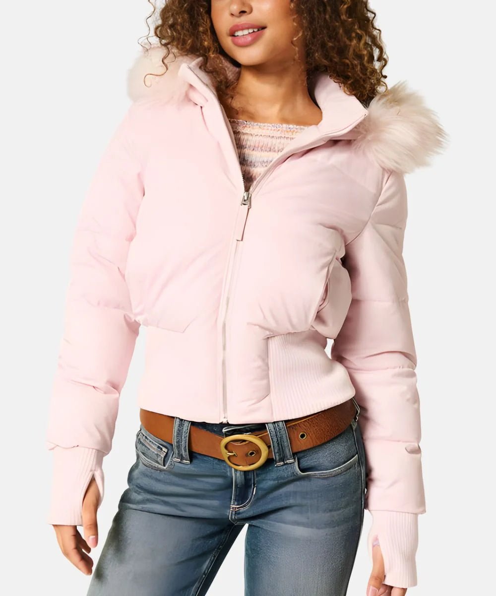 Women's Cropped Faux Fur Puffer Jacket