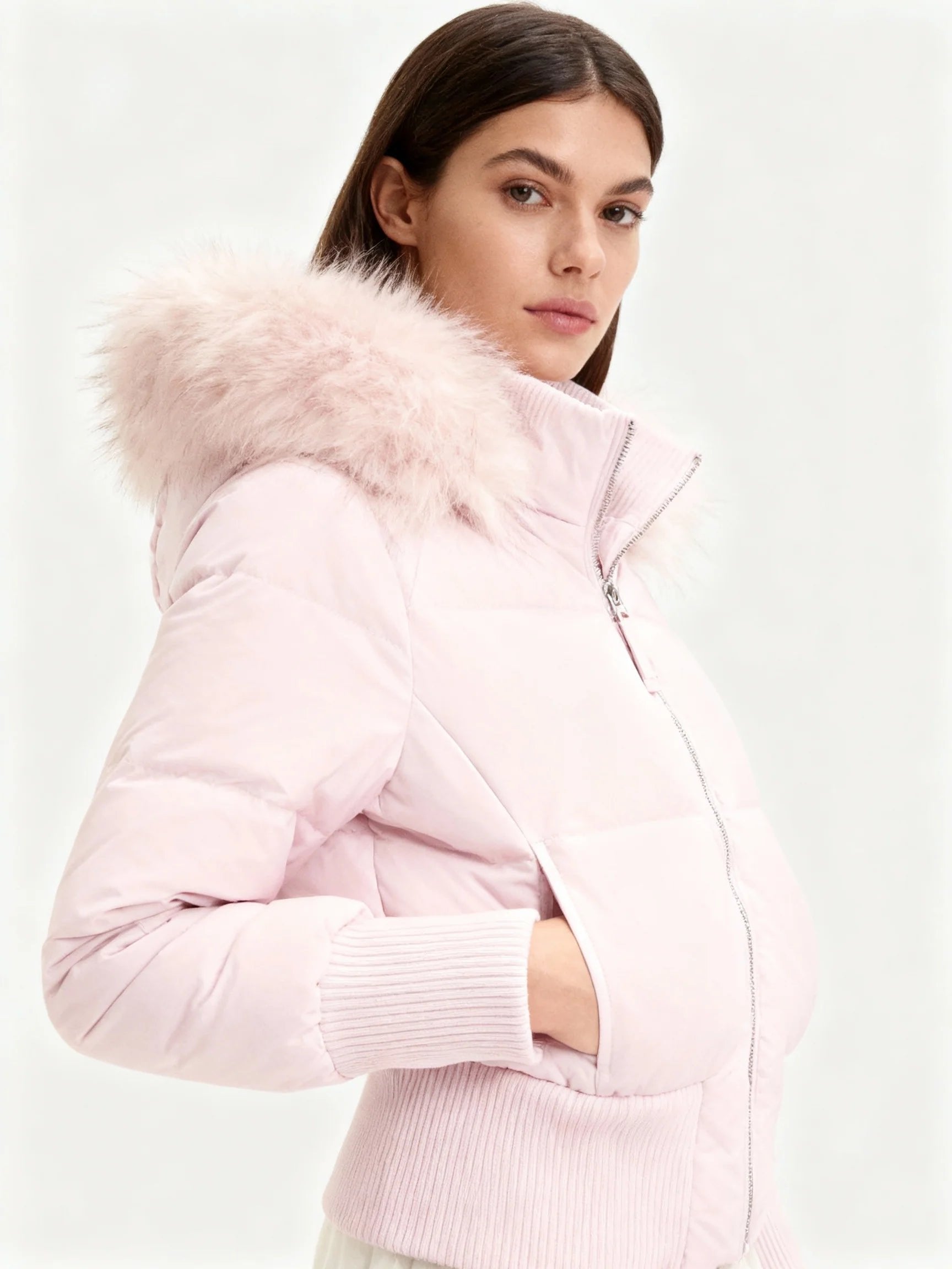 Women's Cropped Faux Fur Puffer Jacket