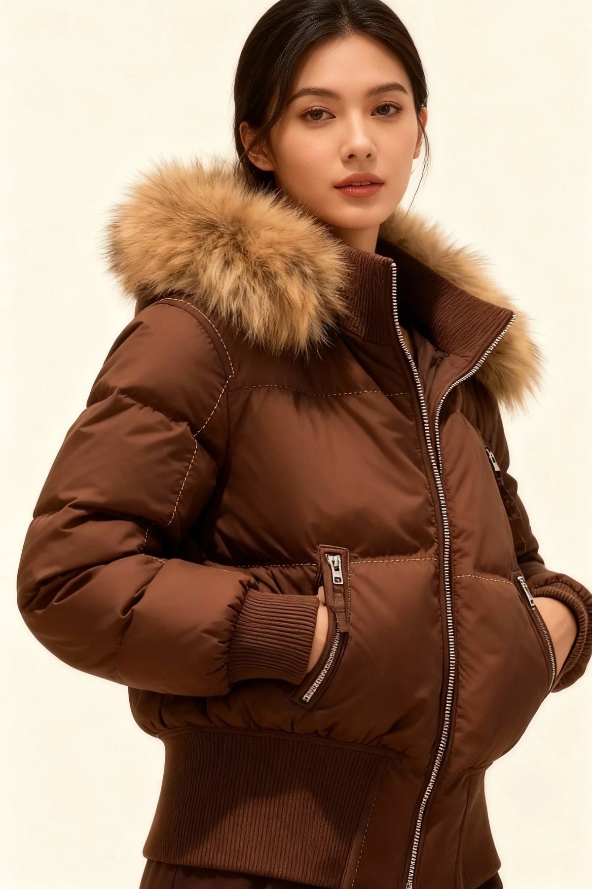 Women's Cropped Faux Fur Puffer Jacket