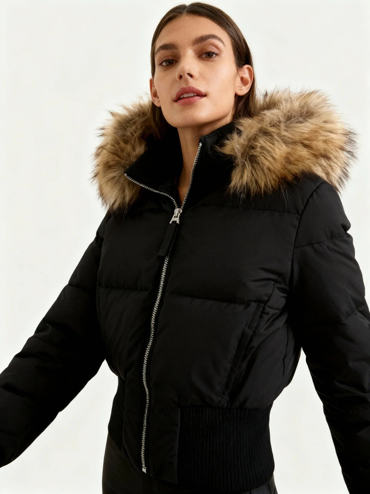 Women's Cropped Faux Fur Puffer Jacket