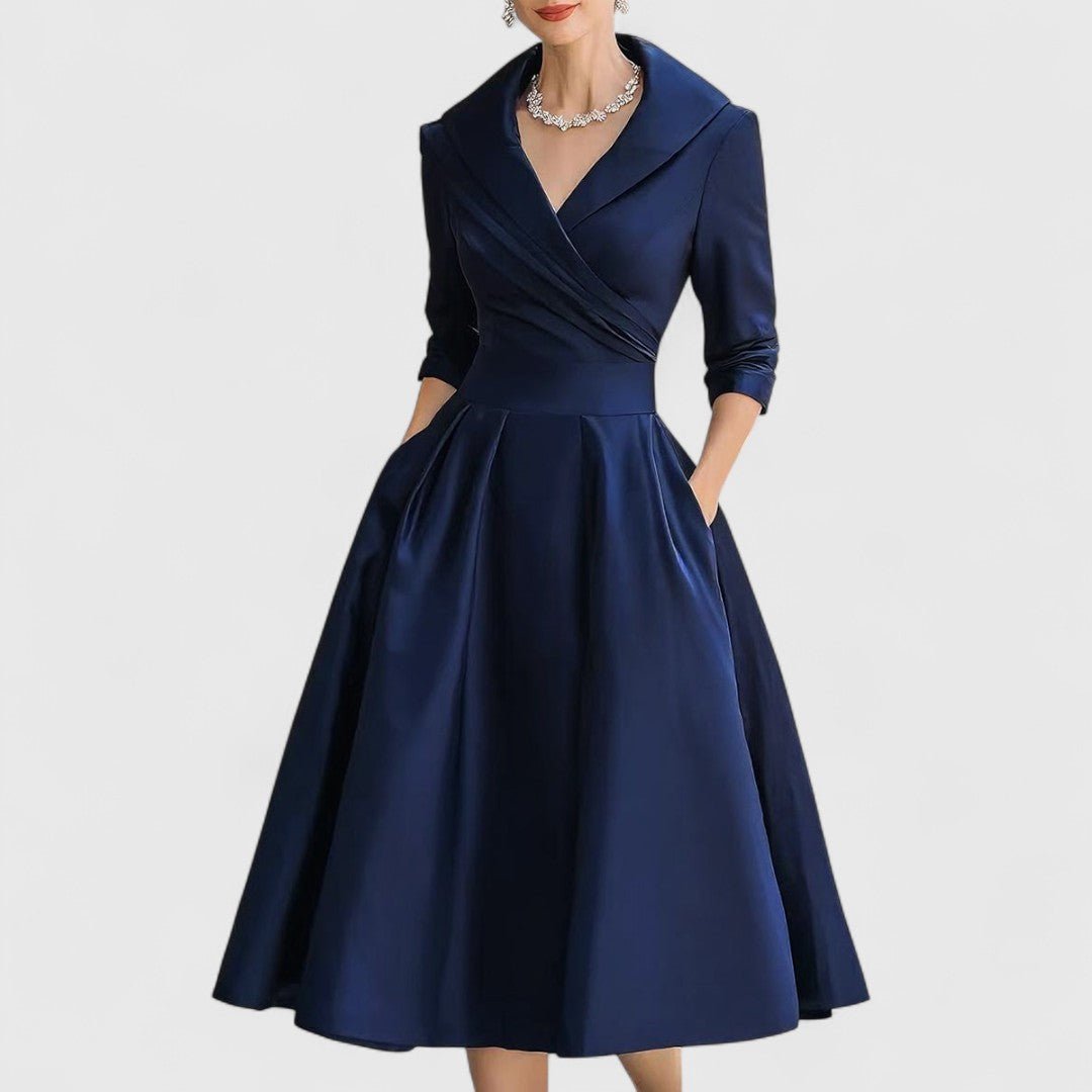 Women's Satin Midi Party Wrap Dress - Navy Blue (Almost Sold Out)