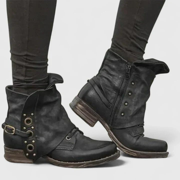 Women's Leather Ankle Boots - Black