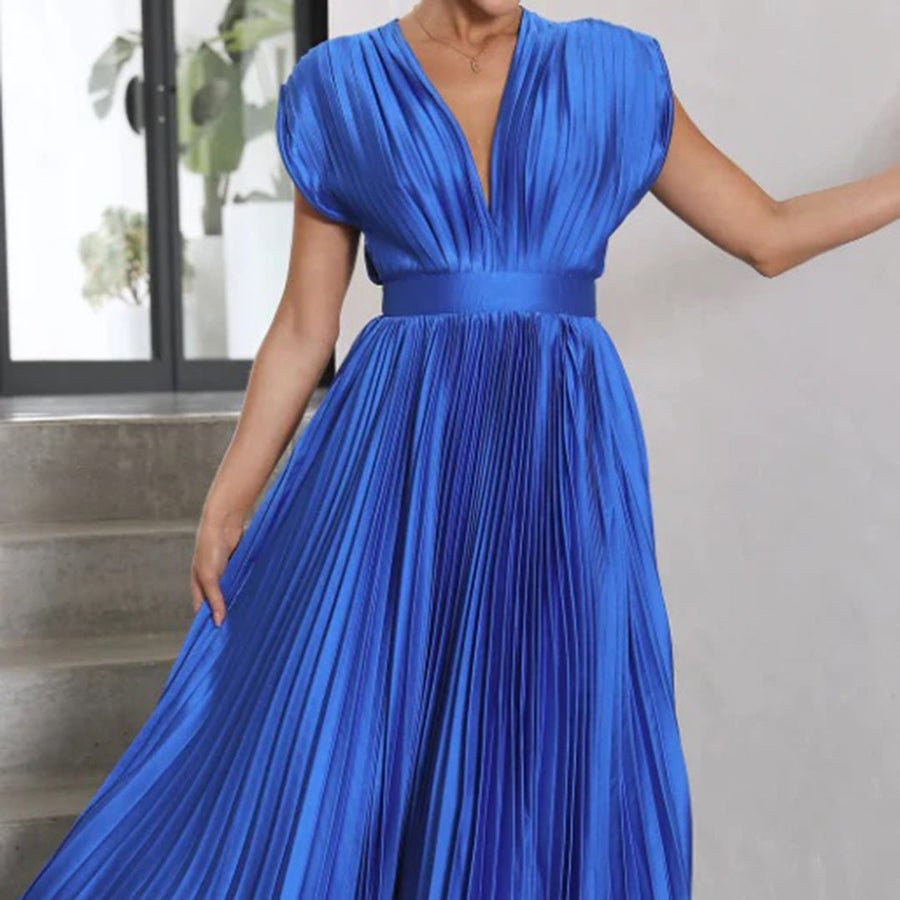 Women's Pleated Satin Midi Party Wrap Dress