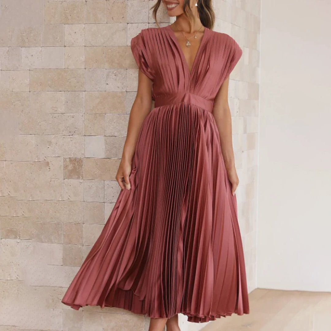 Women's Pleated Satin Midi Party Wrap Dress - Rosegold