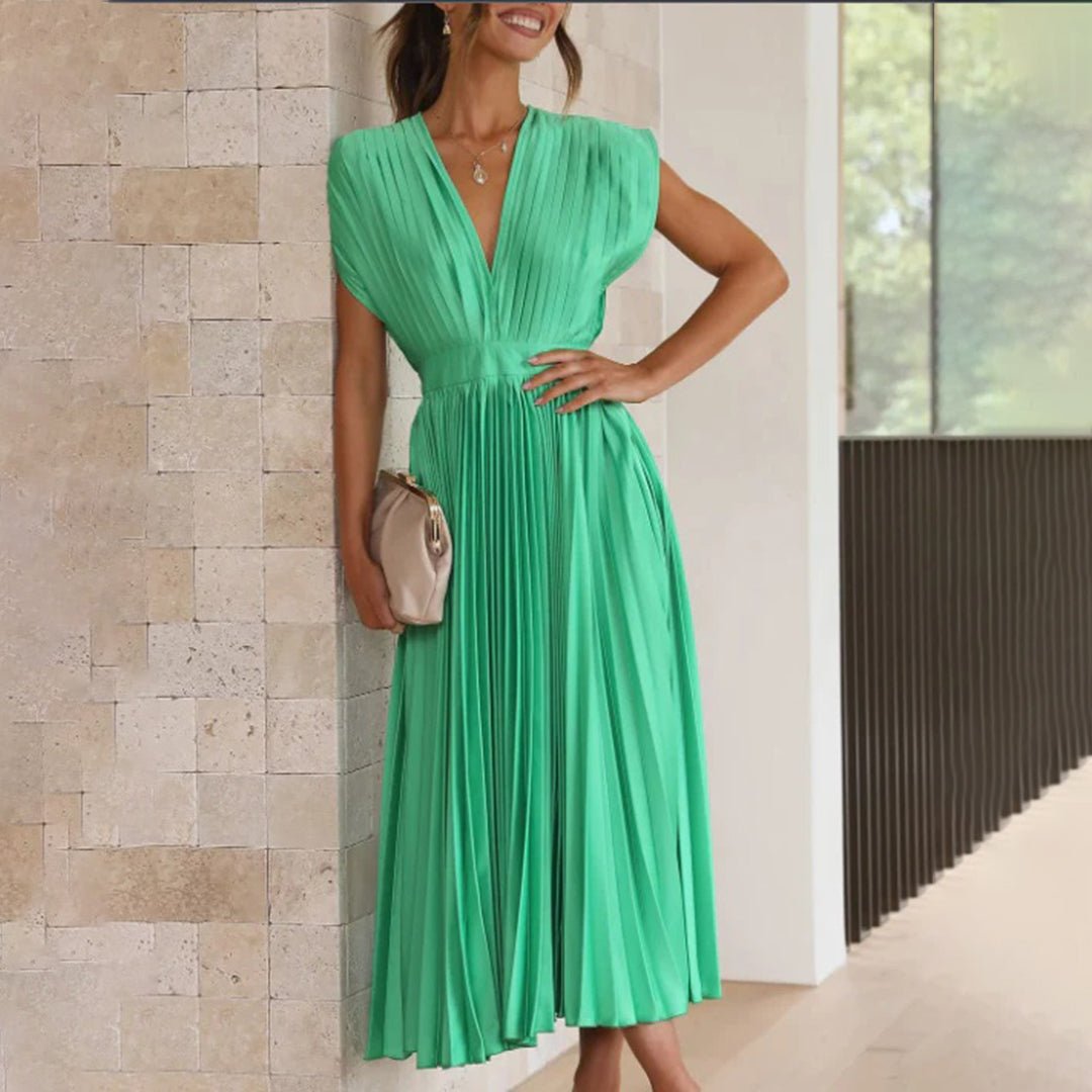 Women's Pleated Satin Midi Party Wrap Dress - Green