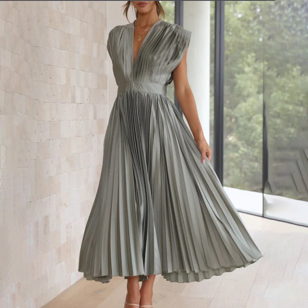 Women's Pleated Satin Midi Party Wrap Dress - Silver