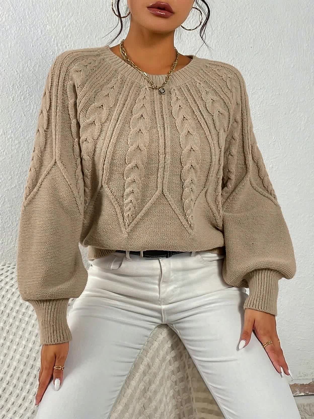 Women's Chunky Cropped Cable Knit Wool Jumper