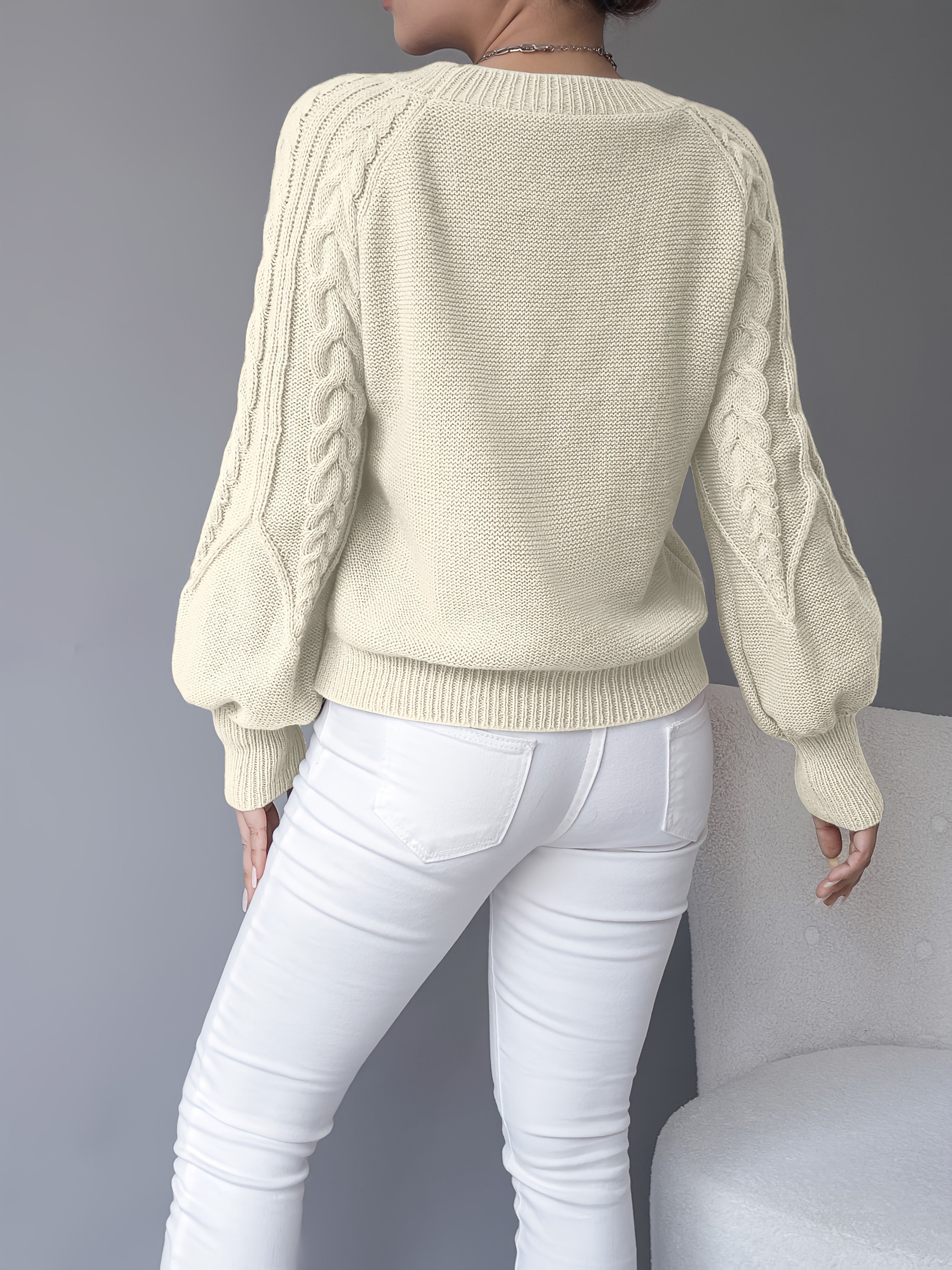 Women's Chunky Cropped Cable Knit Wool Jumper