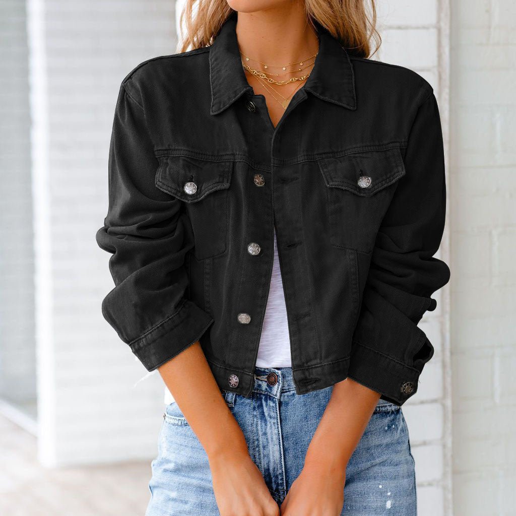 Women's Cropped Denim Jacket - Black