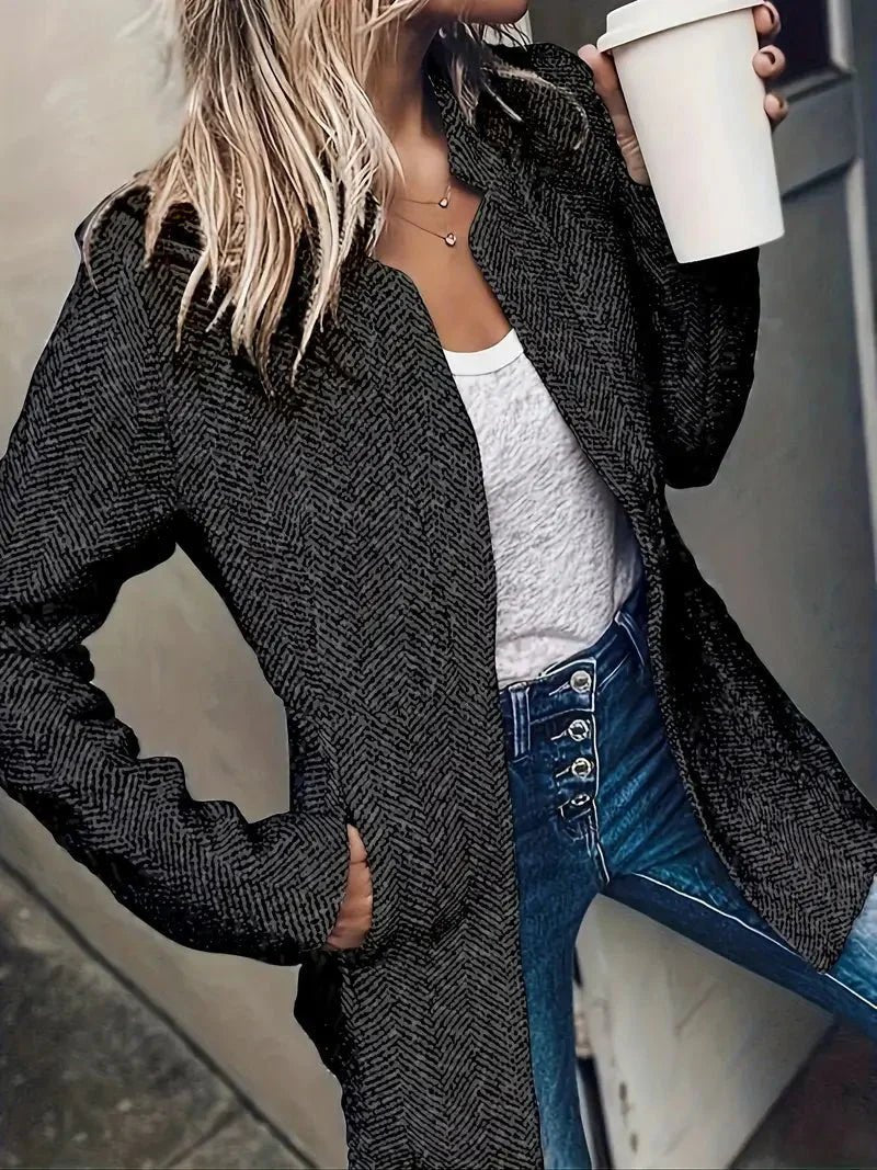 Women's Longline Wool Coat - Dark Grey