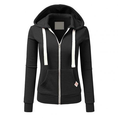 Women's Slim Zip-Up Hooded Jacket - Black