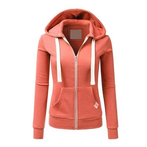 Women's Slim Zip-Up Hooded Jacket - Orange
