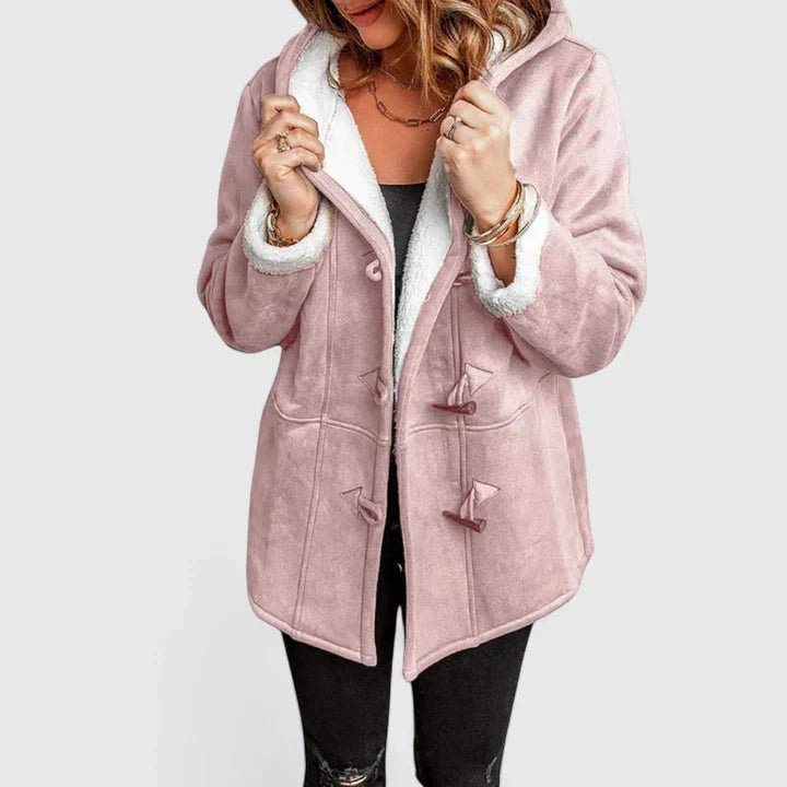 Women's Oversized Suede Duffle Hooded Teddy Coat - Pink