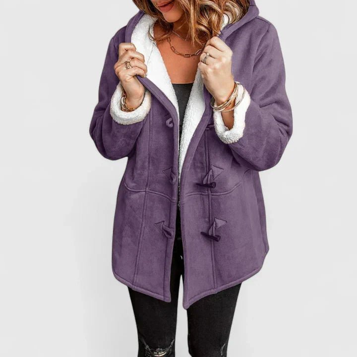 Women's Oversized Suede Duffle Hooded Teddy Coat - Purple