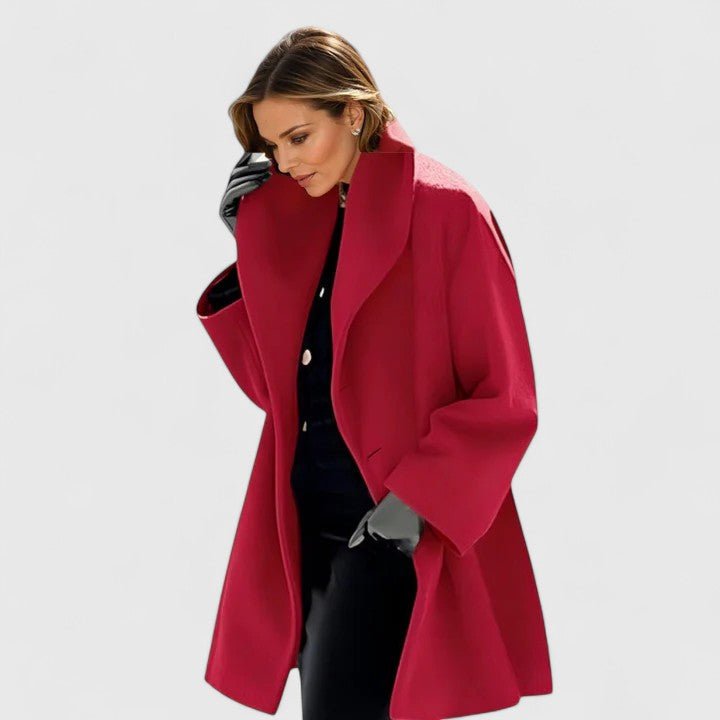 Women's Oversized Longline Wool Coat - Red