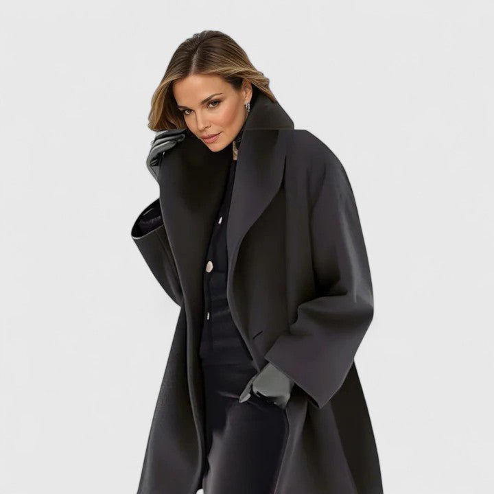 Women's Oversized Longline Wool Coat - Black