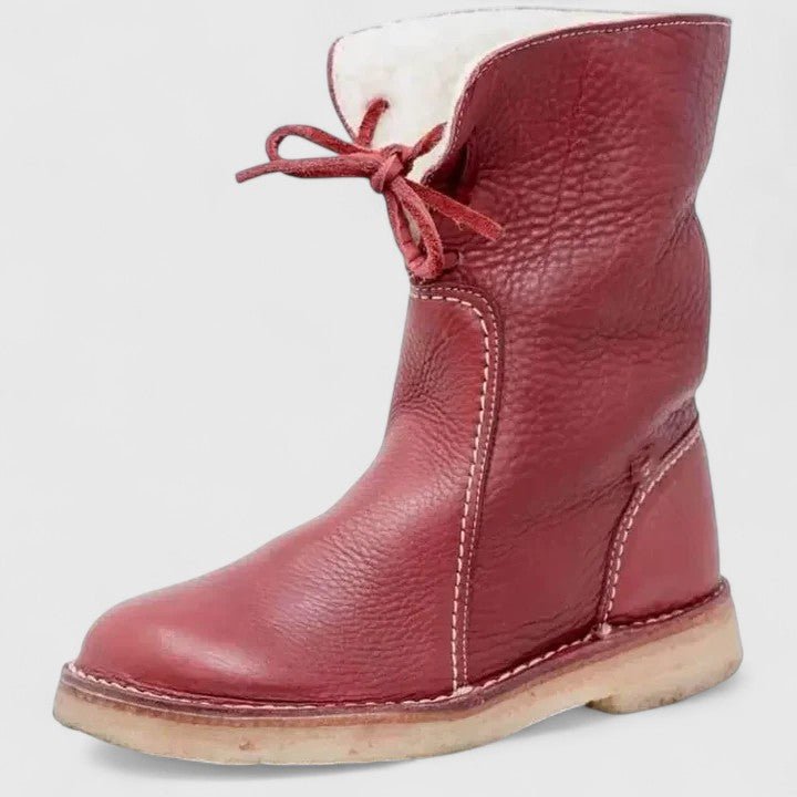 Women's Leather Ankle Boots - Red