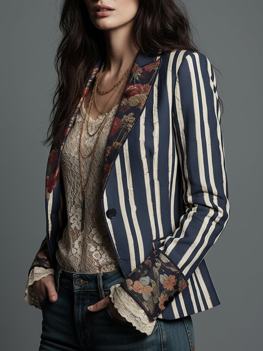 Women's Striped Satin Blazer