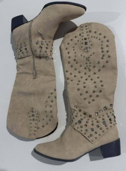 Women's Studded Western Cowboy Knee-High Boots - Beige