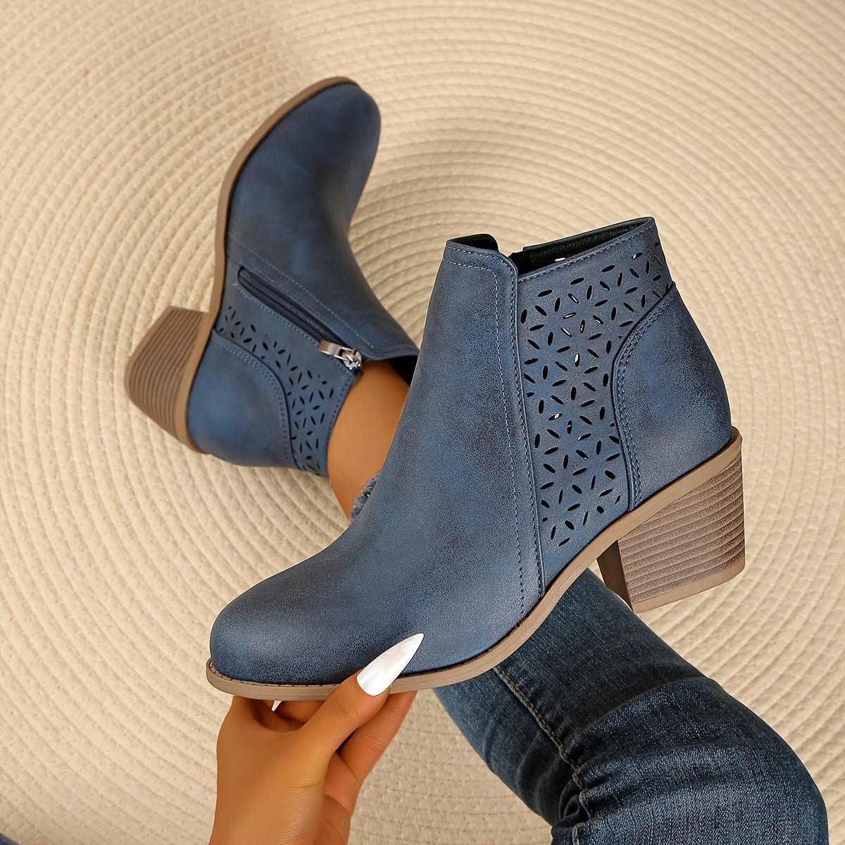 Women's Faux Leather Ankle Boots - Blue