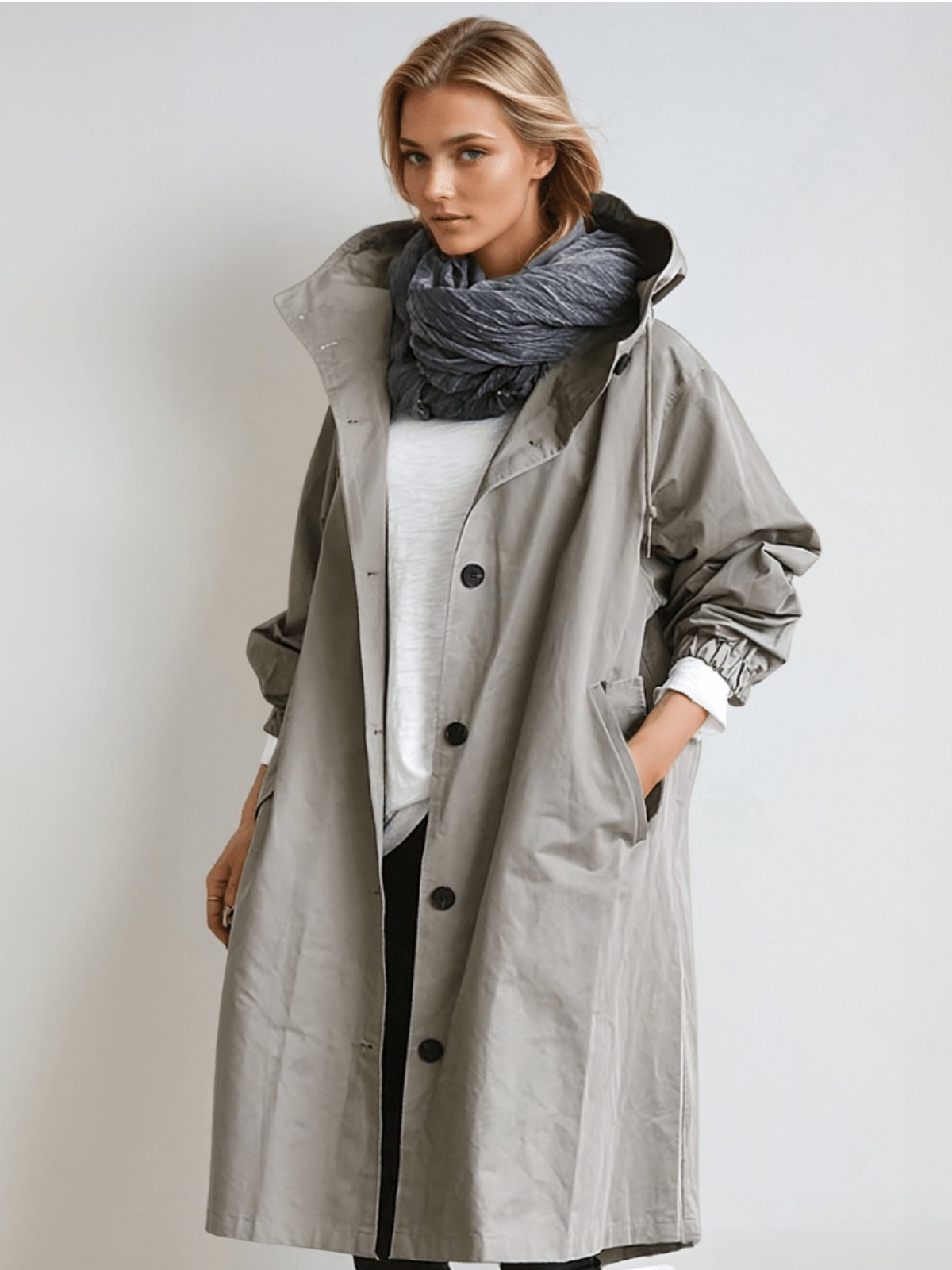 Women's Oversized Hooded Trench Coat - Gray