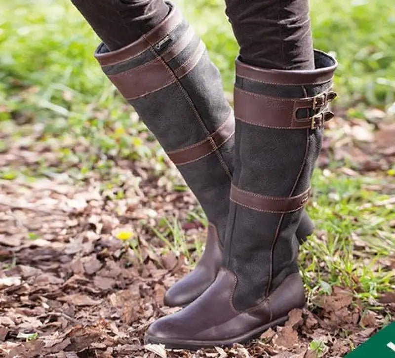 Women's Leather Waterproof Knee-High Boots - Coffee