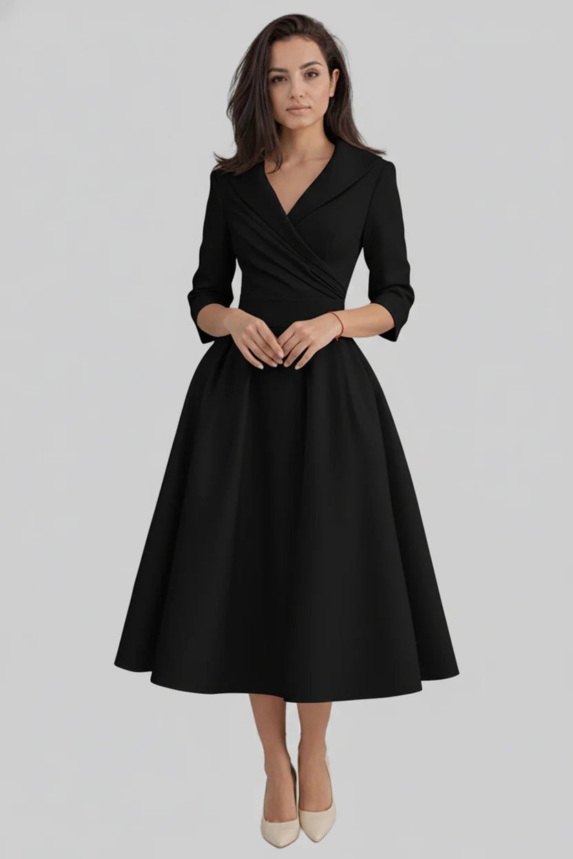 Women's Black Cocktail Wrap Midi Party Dress - Blue