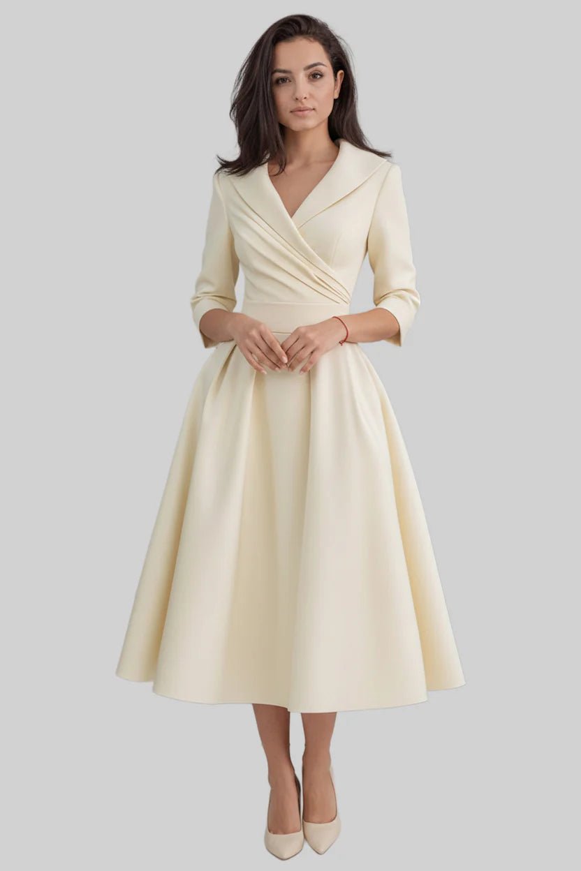 Women's Black Cocktail Wrap Midi Party Dress - Beige