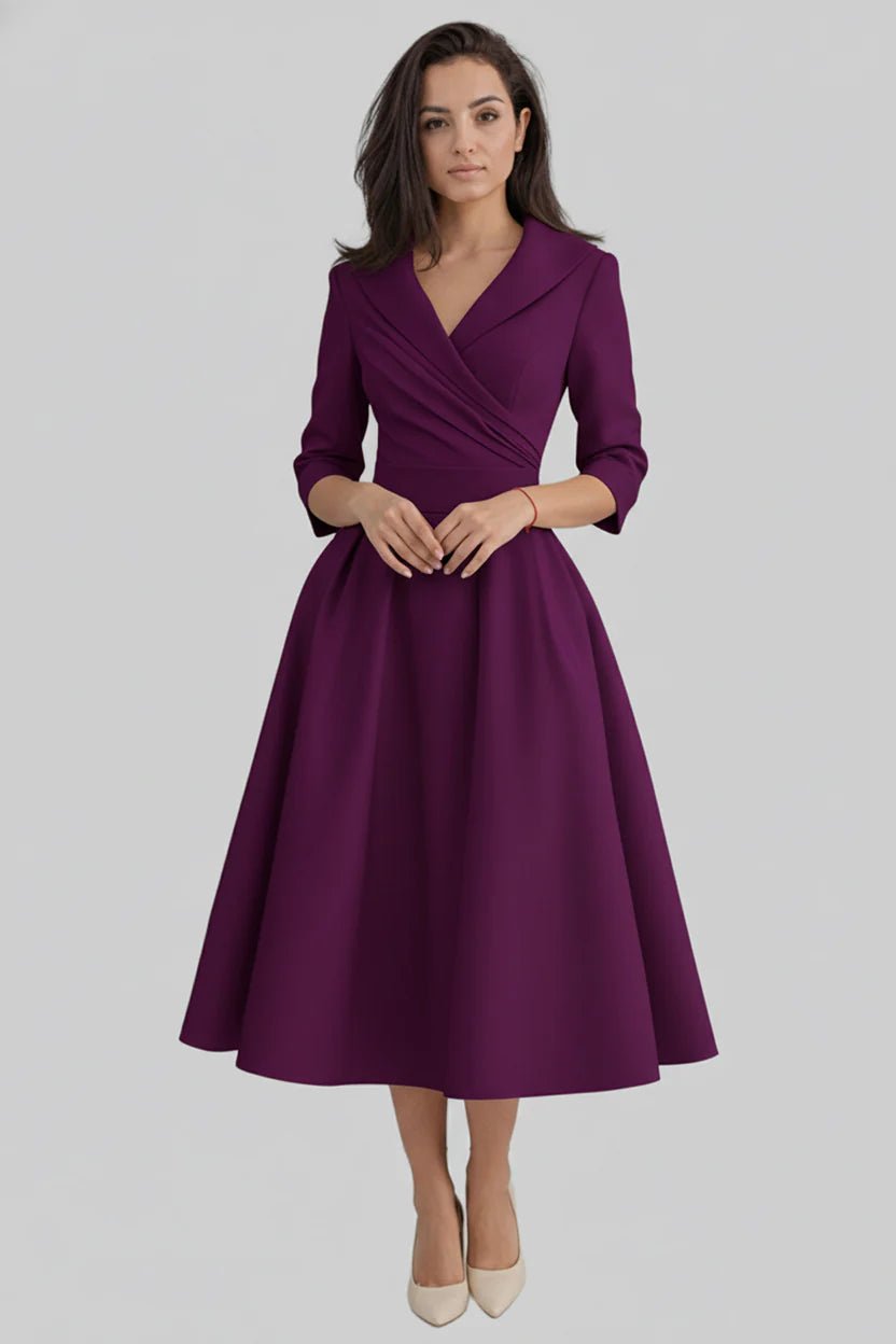 Women's Black Cocktail Wrap Midi Party Dress - Purple