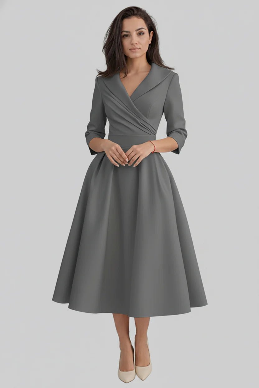 Women's Black Cocktail Wrap Midi Party Dress - Gray