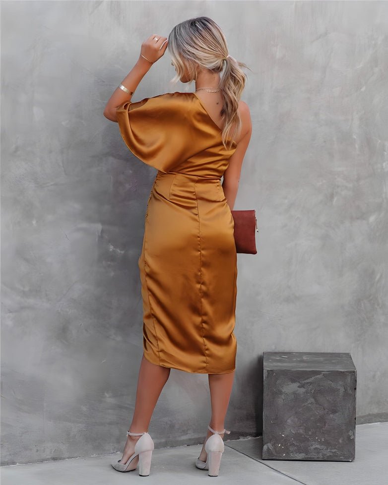Women's Cocktail Satin One-Shoulder Midi Party Dress