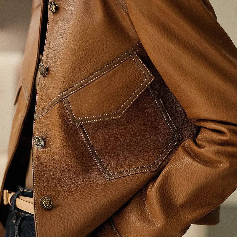 Women's Cropped Leather Jacket - 3XL
