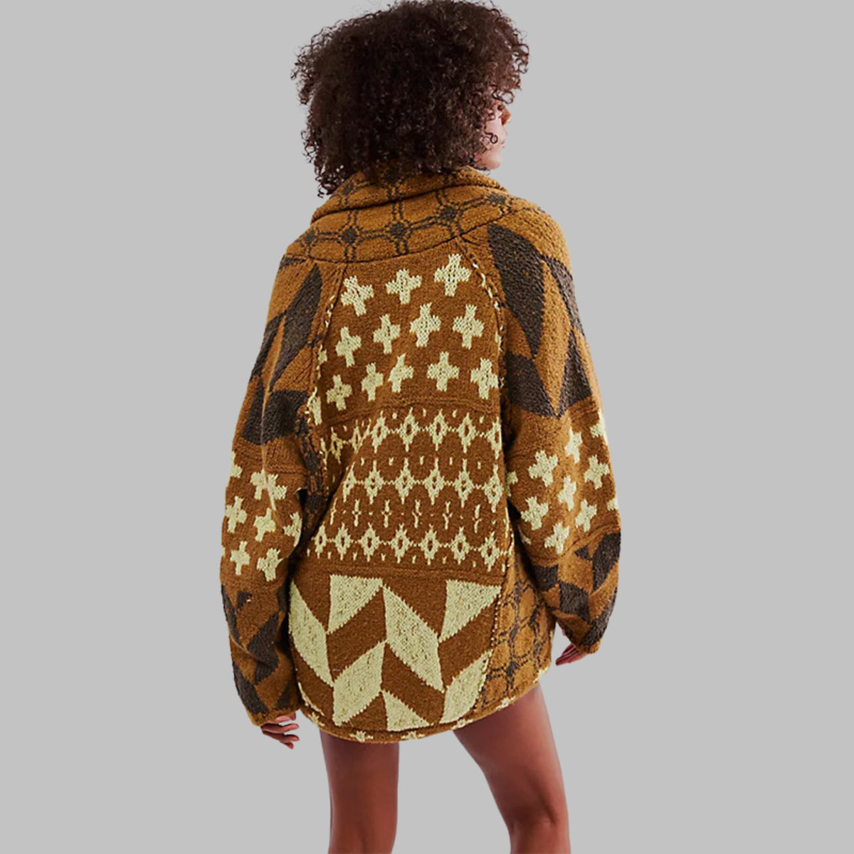 Women's Oversized Knit Jacket - Brown