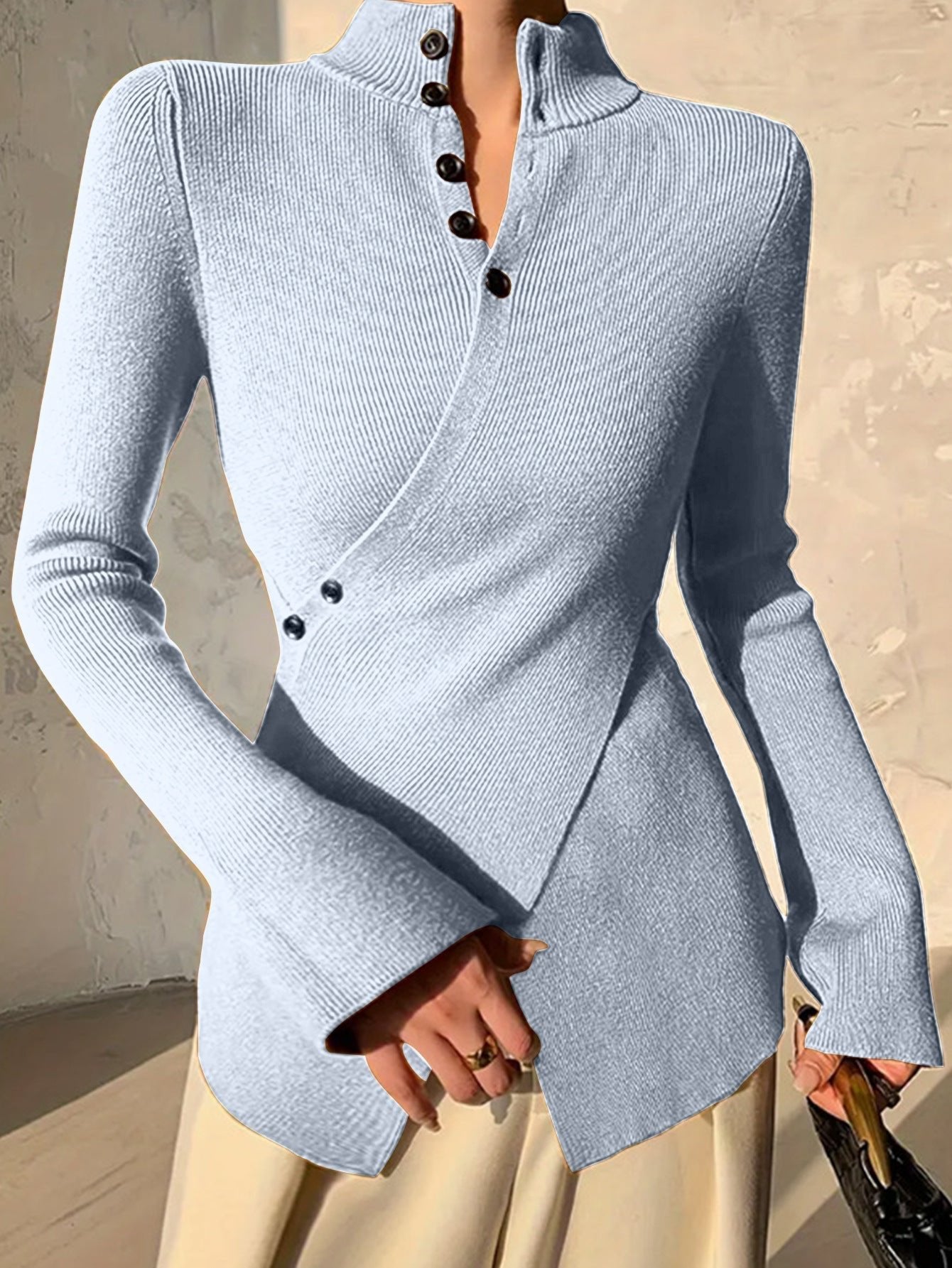 Women's Slim Knit Ribbed Jumper - Light Blue