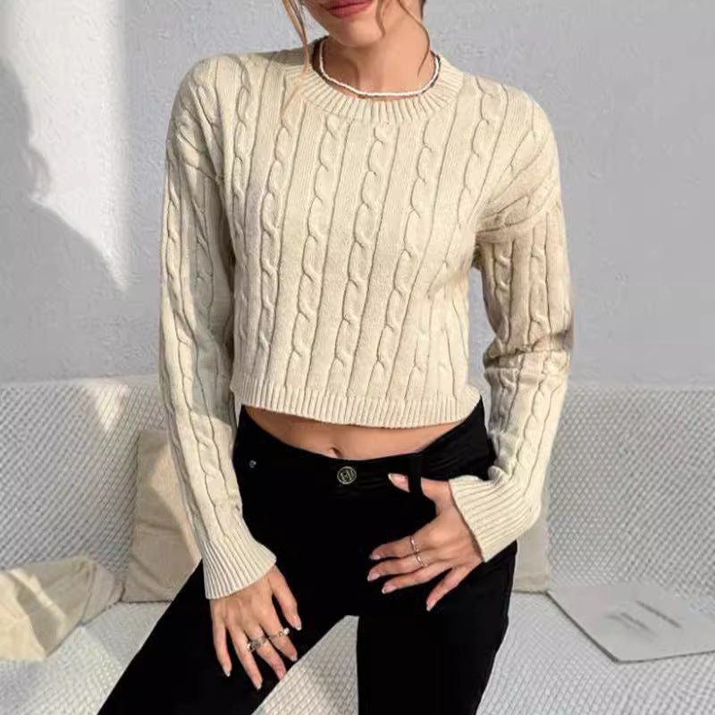 Women's Cropped Cable Knit Jumper - Khaki
