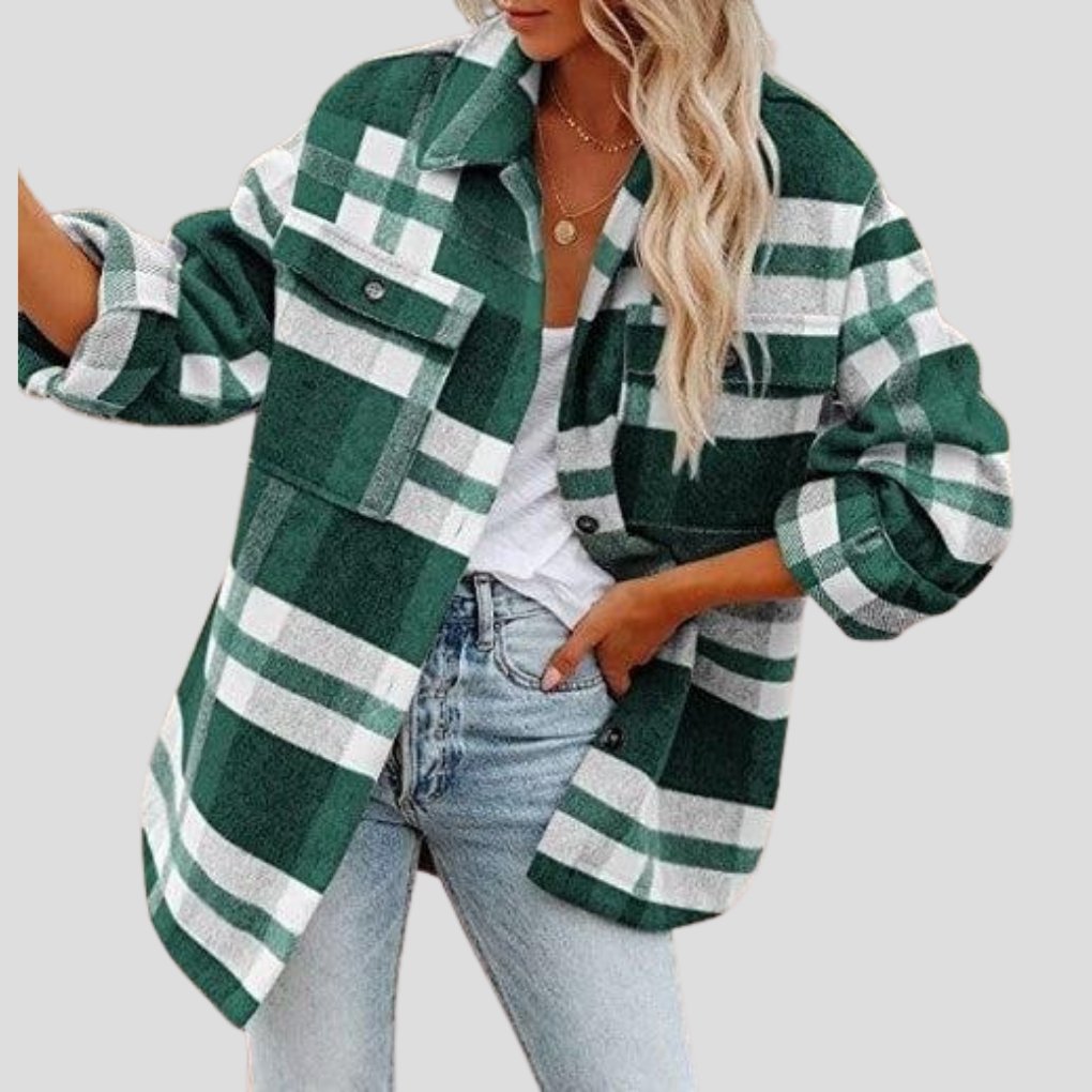 Women's Plaid Oversized Shacket - Green