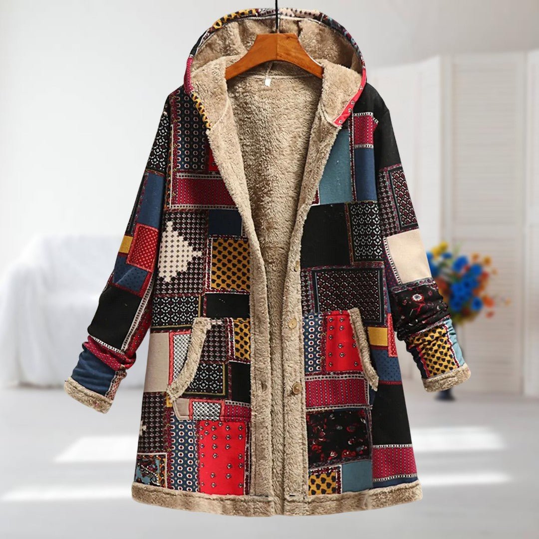 Women's Floral Parka Hooded Teddy Coat - Red