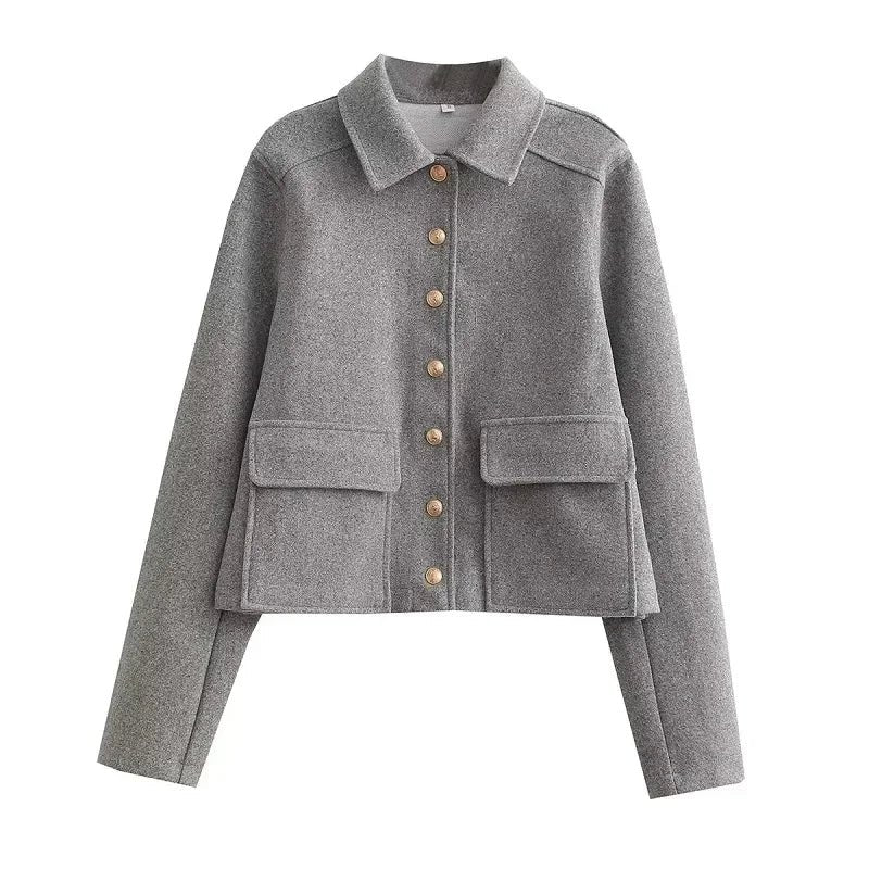 Women's Cropped Wool-Blend Jacket - Gray