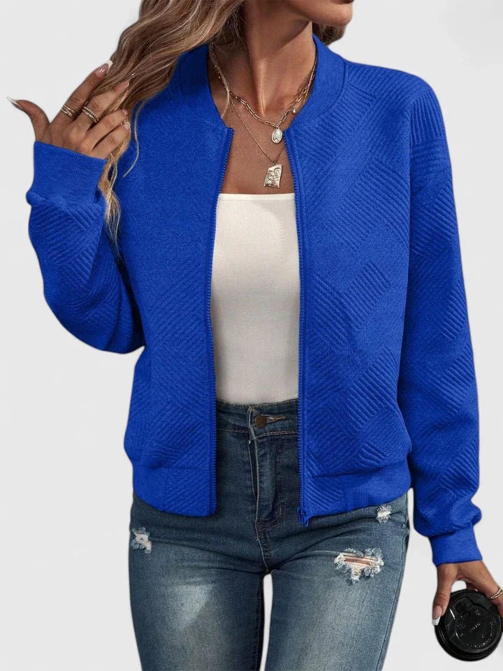 Women's Cropped Knit Bomber Jacket - Blue