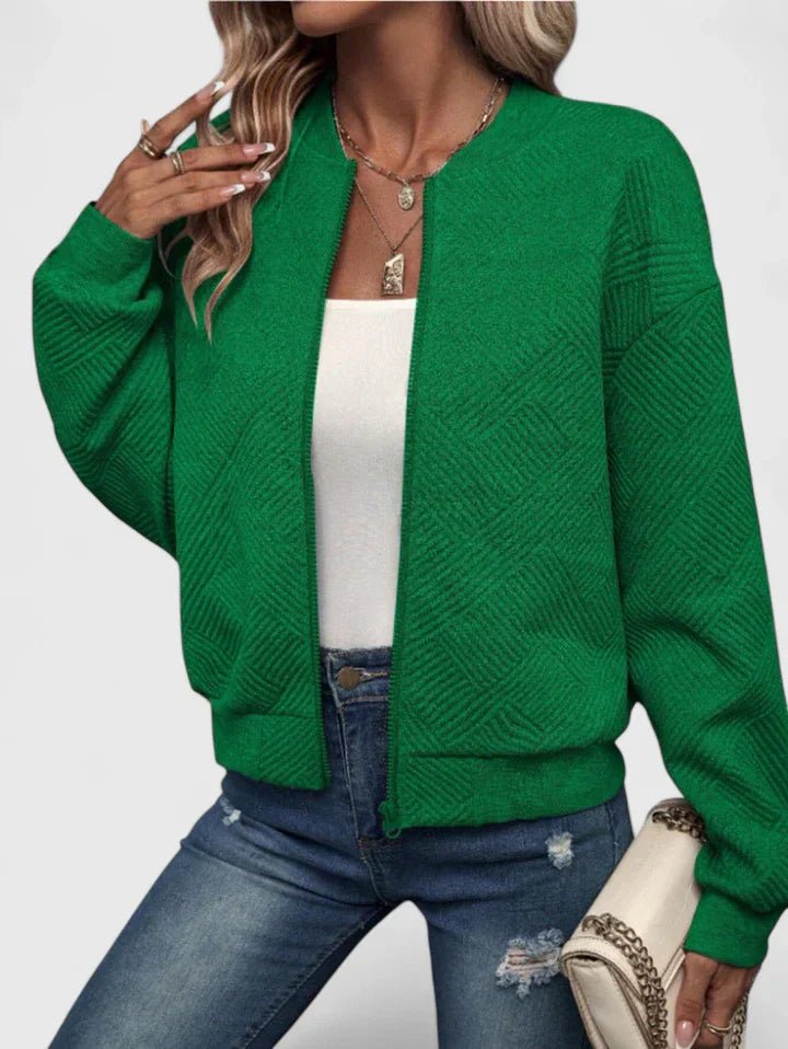 Women's Cropped Knit Bomber Jacket - Green