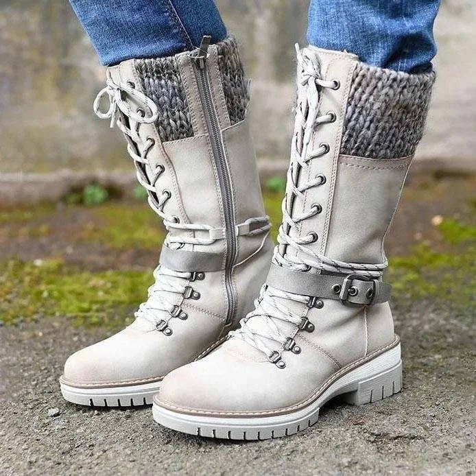 Women's Faux Leather Combat Boots - White