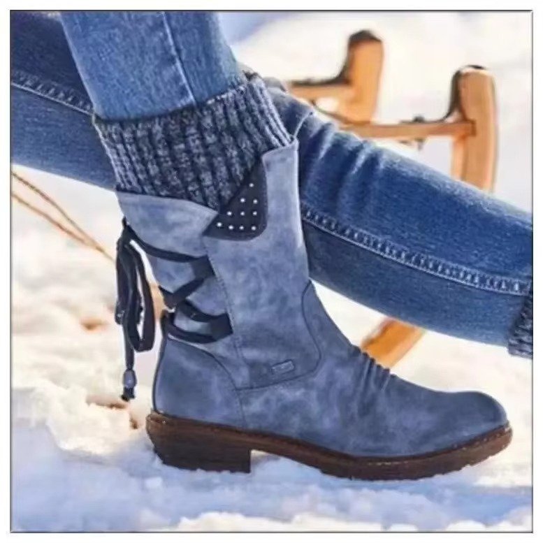 Women's Leather Mid-Calf Boots - Blue