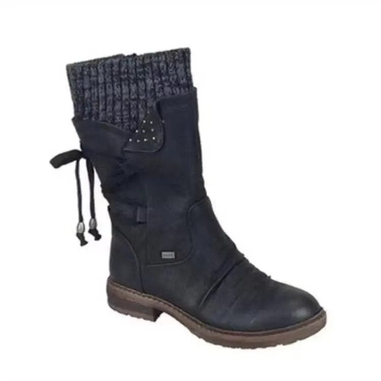 Women's Leather Mid-Calf Boots - Black