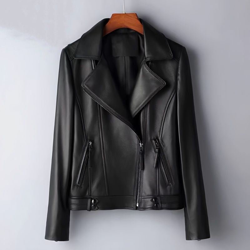 Women's Faux Leather Moto Jacket - Black
