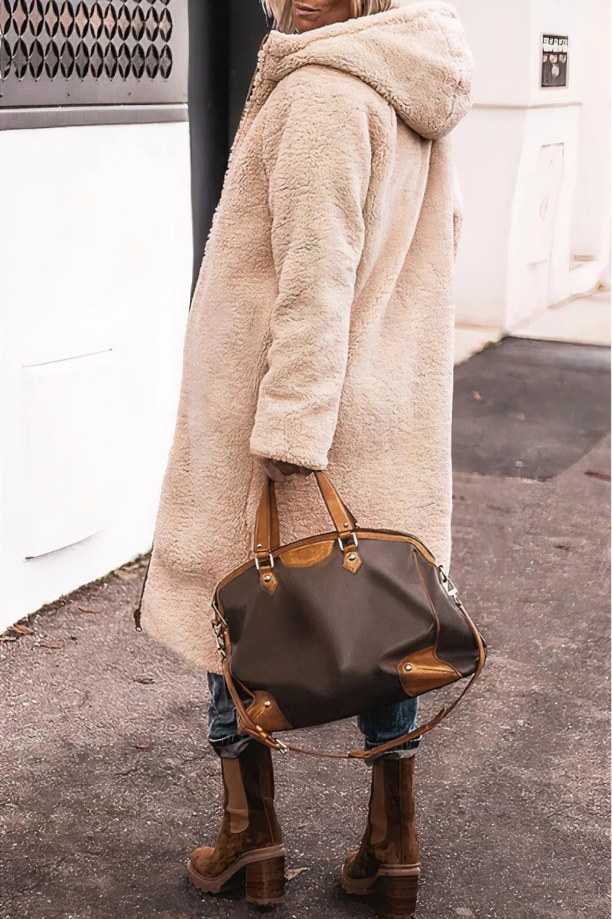 Women's Oversized Maxi Hooded Longline Teddy Puffer Coat