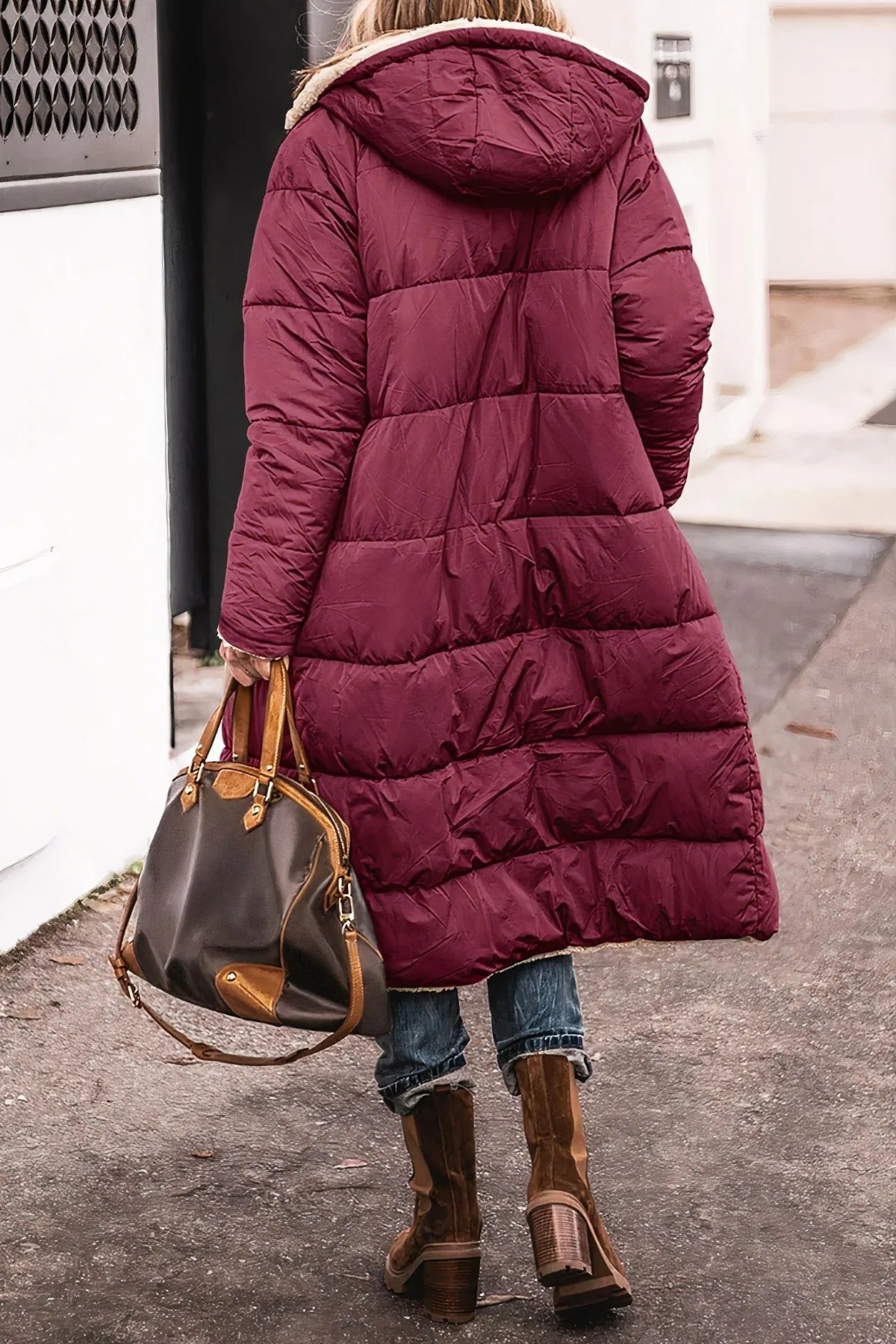 Women's Oversized Maxi Hooded Longline Teddy Puffer Coat